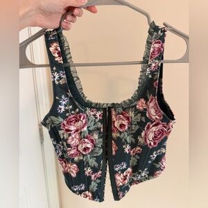 Altar'd State Floral Corset Crop Top - Green and Pink